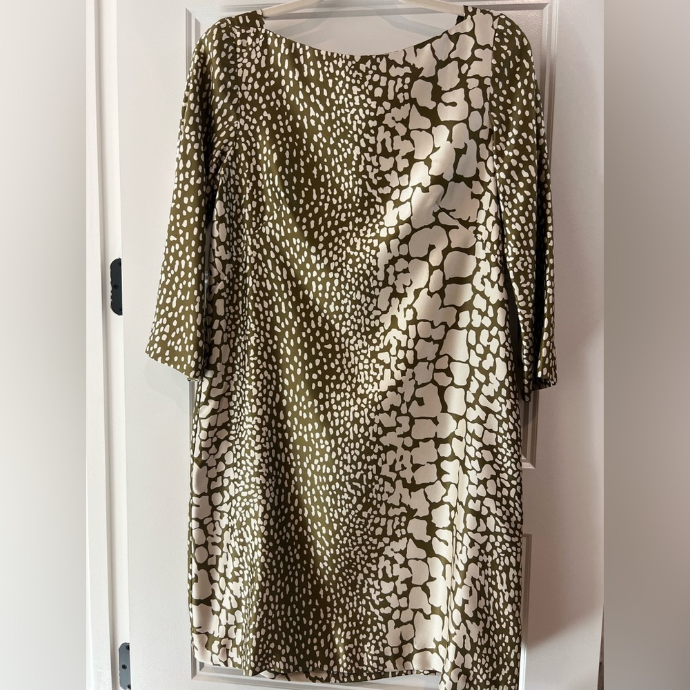 J. Crew Olive and Cream Long Sleeve Dress